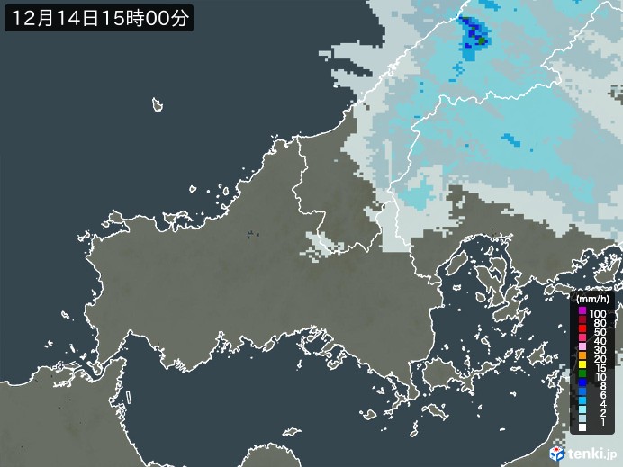 山口県の雨雲レーダー(2024年12月14日)