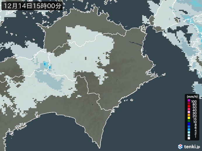 徳島県の雨雲レーダー(2024年12月14日)