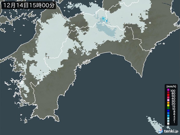 高知県の雨雲レーダー(2024年12月14日)