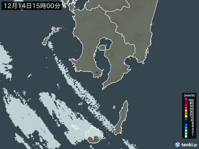 鹿児島県の雨雲レーダー(2024年12月14日)