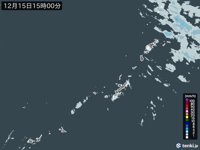 沖縄地方の雨雲レーダー(2024年12月15日)
