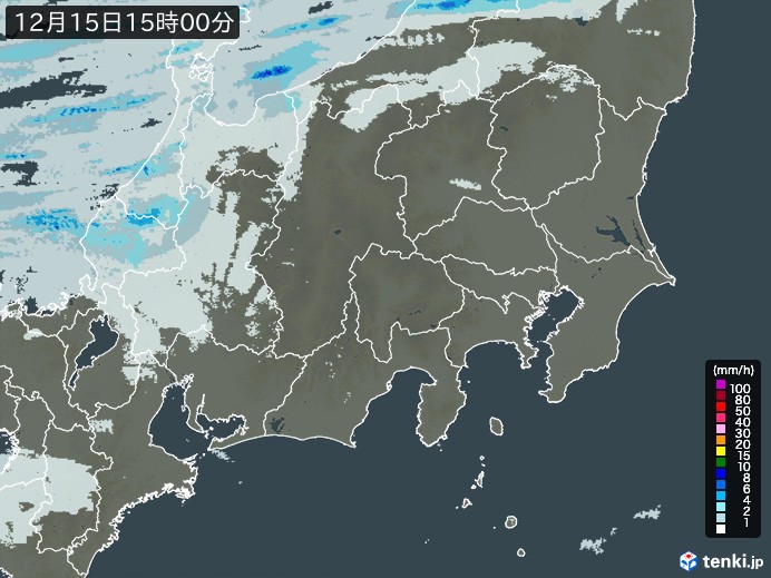 関東・甲信地方の雨雲レーダー(2024年12月15日)