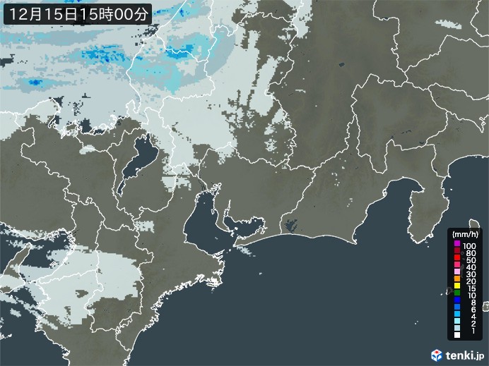 東海地方の雨雲レーダー(2024年12月15日)