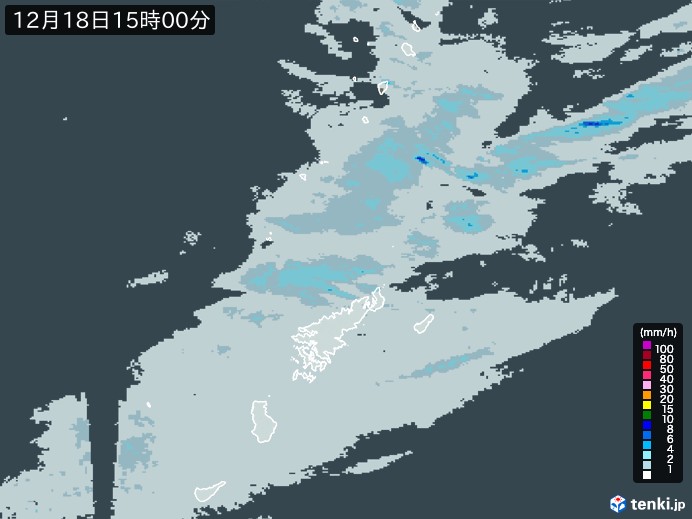 奄美諸島(鹿児島県)の雨雲レーダー(2024年12月18日)