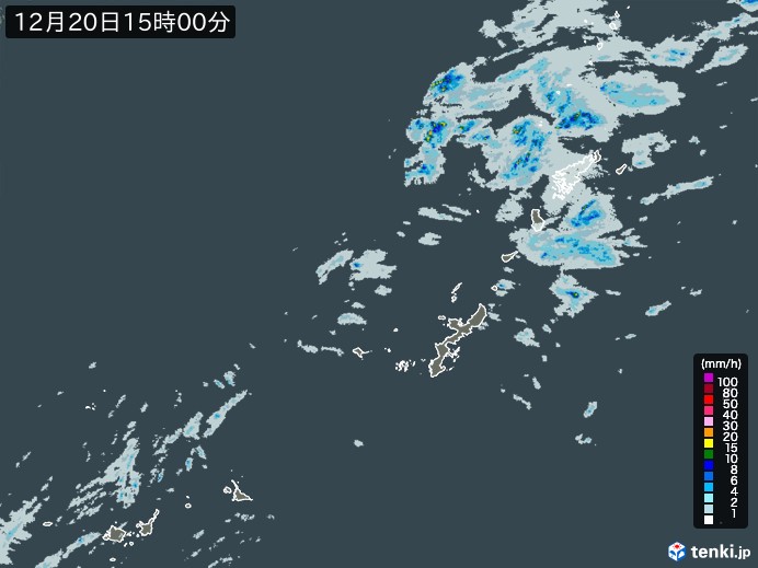 沖縄地方の雨雲レーダー(2024年12月20日)