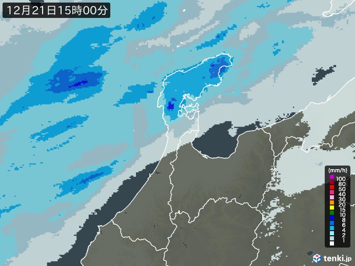 石川県の雨雲レーダー(2024年12月21日)