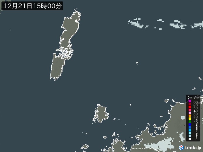 壱岐・対馬(長崎県)の雨雲レーダー(2024年12月21日)