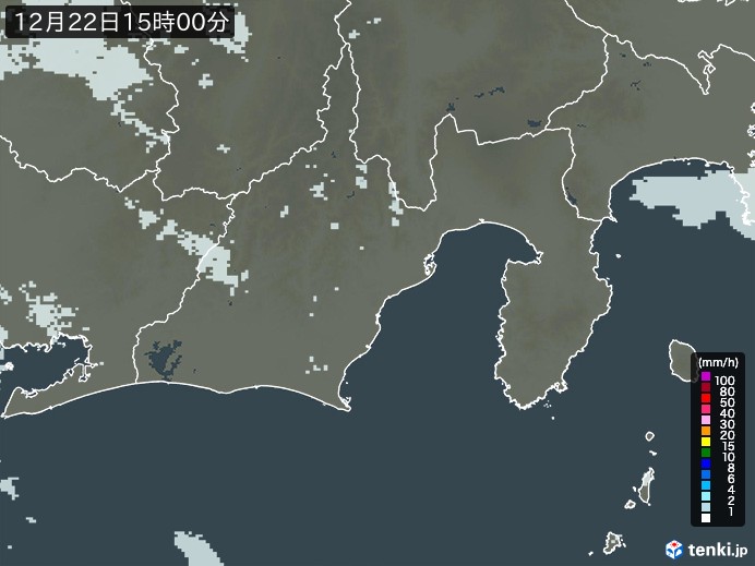 静岡県の雨雲レーダー(2024年12月22日)