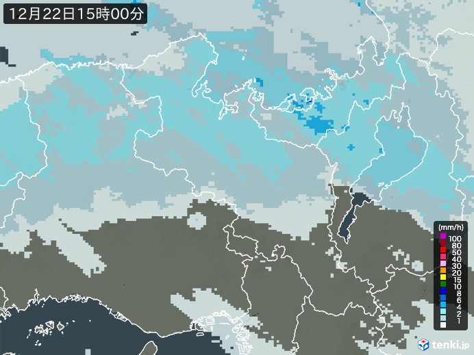 京都府の雨雲レーダー(2024年12月22日)