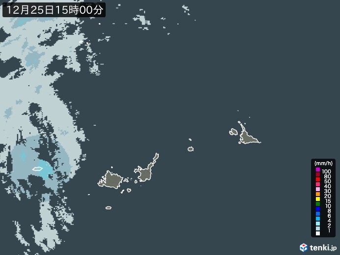宮古・石垣・与那国(沖縄県)の雨雲レーダー(2024年12月25日)