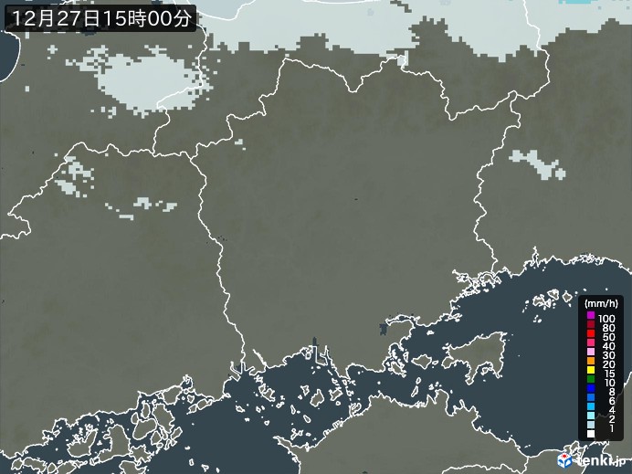 岡山県の雨雲レーダー(2024年12月27日)