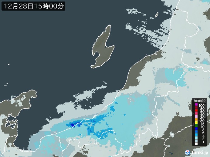 新潟県の雨雲レーダー(2024年12月28日)
