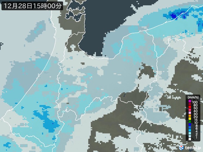 富山県の雨雲レーダー(2024年12月28日)