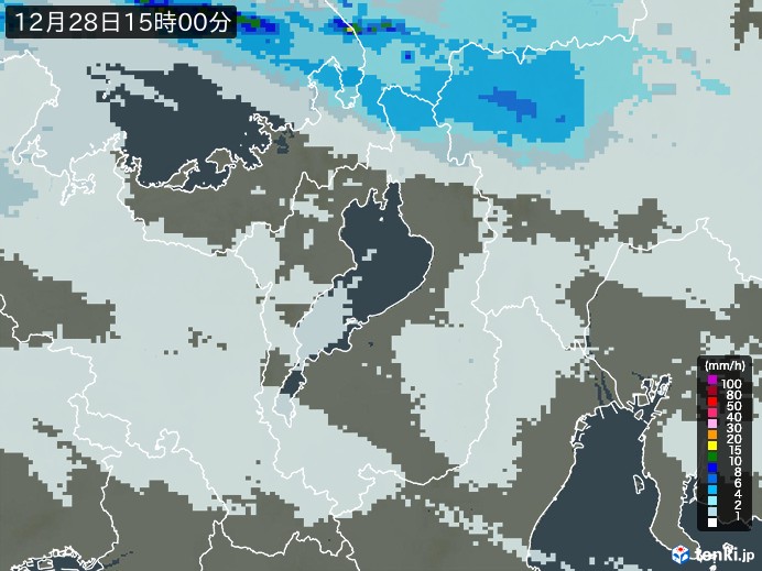 滋賀県の雨雲レーダー(2024年12月28日)