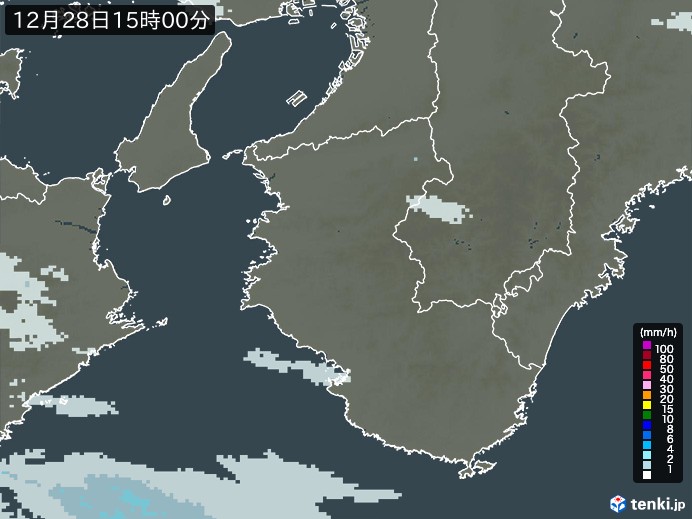 和歌山県の雨雲レーダー(2024年12月28日)