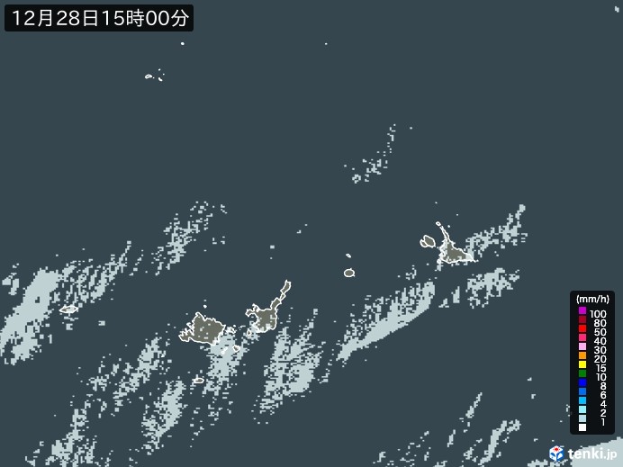 宮古・石垣・与那国(沖縄県)の雨雲レーダー(2024年12月28日)