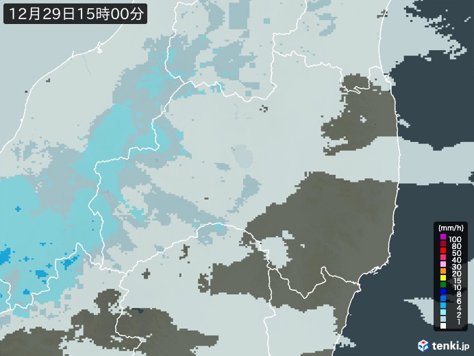 福島県の雨雲レーダー(2024年12月29日)