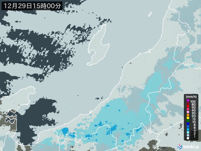 新潟県の雨雲レーダー(2024年12月29日)