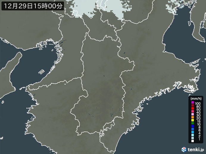 奈良県の雨雲レーダー(2024年12月29日)