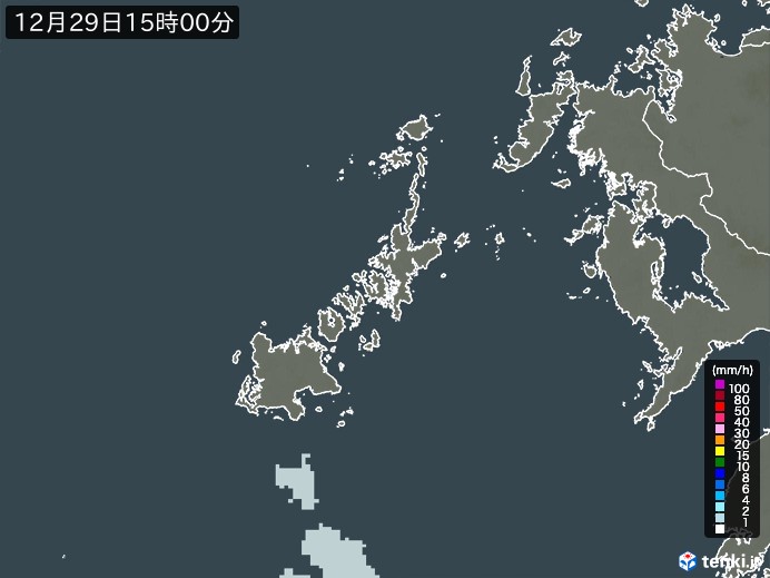 五島列島(長崎県)の雨雲レーダー(2024年12月29日)