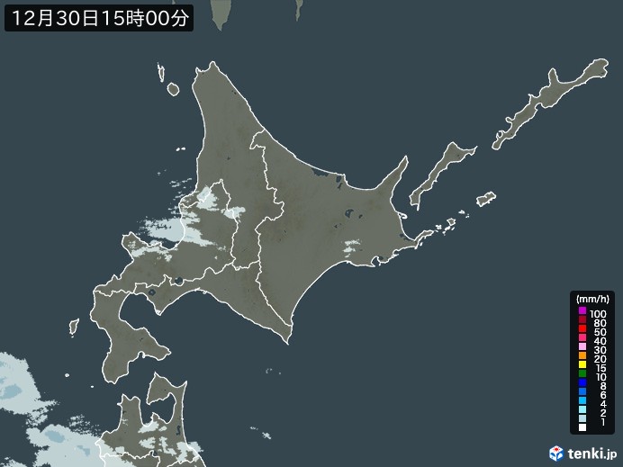 北海道地方の雨雲レーダー(2024年12月30日)
