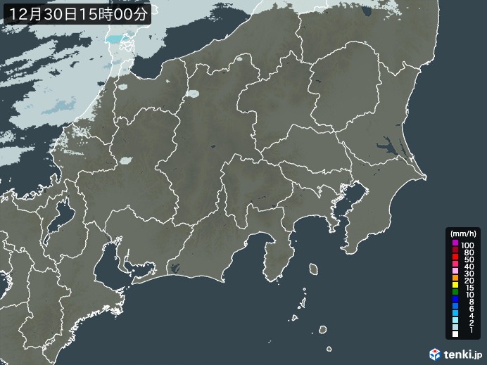 関東・甲信地方の雨雲レーダー(2024年12月30日)