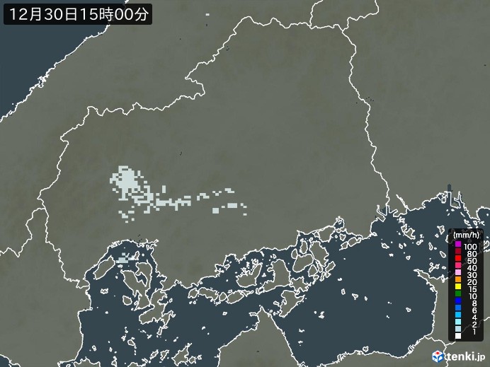 広島県の雨雲レーダー(2024年12月30日)