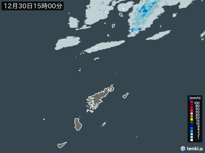 奄美諸島(鹿児島県)の雨雲レーダー(2024年12月30日)