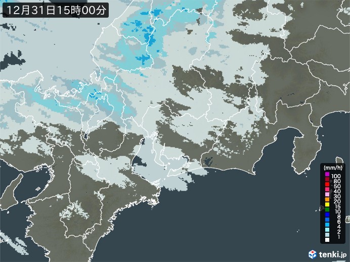 東海地方の雨雲レーダー(2024年12月31日)