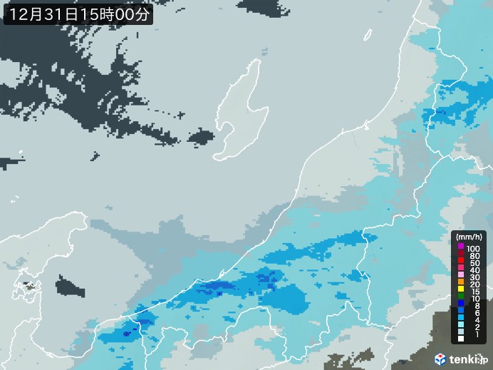 新潟県の雨雲レーダー(2024年12月31日)