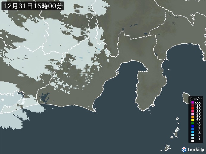 静岡県の雨雲レーダー(2024年12月31日)