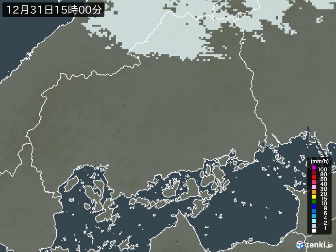 広島県の雨雲レーダー(2024年12月31日)