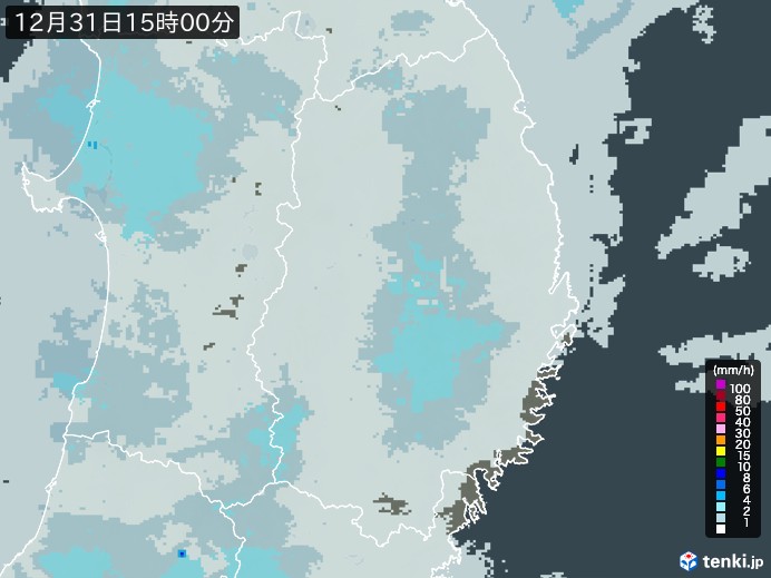 岩手県の雨雲レーダー(2024年12月31日)