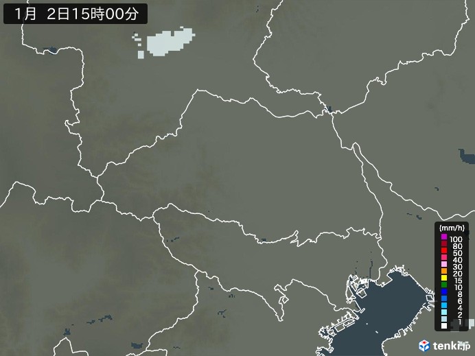 埼玉県の雨雲レーダー(2025年01月02日)
