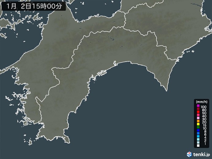 高知県の雨雲レーダー(2025年01月02日)