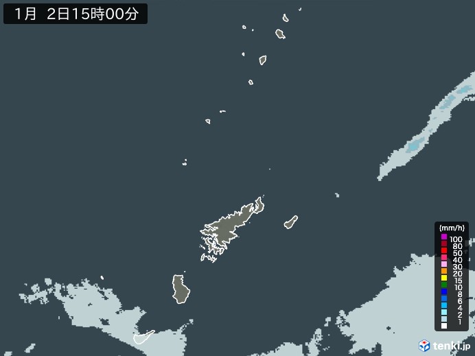 奄美諸島(鹿児島県)の雨雲レーダー(2025年01月02日)