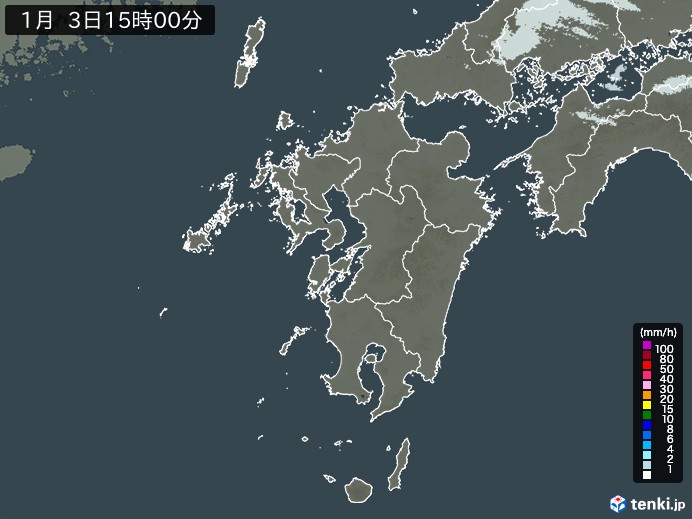 九州地方の雨雲レーダー(2025年01月03日)