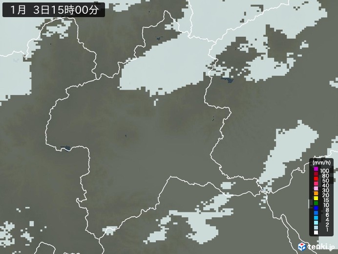 群馬県の雨雲レーダー(2025年01月03日)