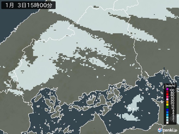 広島県の雨雲レーダー(2025年01月03日)