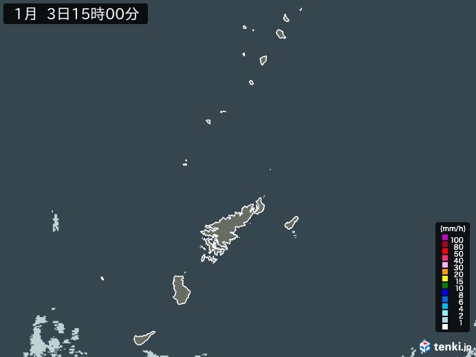 奄美諸島(鹿児島県)の雨雲レーダー(2025年01月03日)
