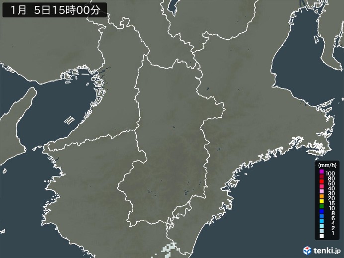 奈良県の雨雲レーダー(2025年01月05日)