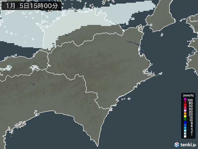 徳島県の雨雲レーダー(2025年01月05日)