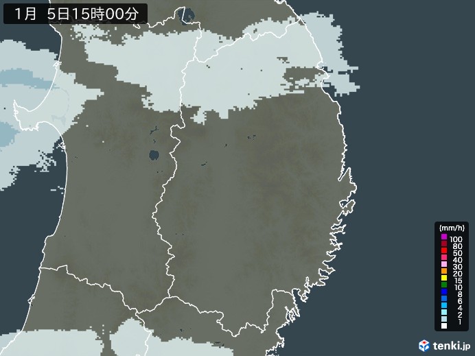 岩手県の雨雲レーダー(2025年01月05日)