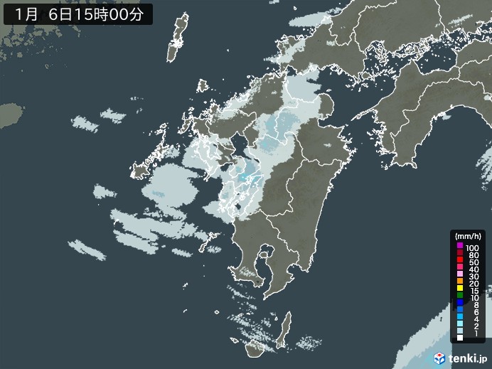 九州地方の雨雲レーダー(2025年01月06日)
