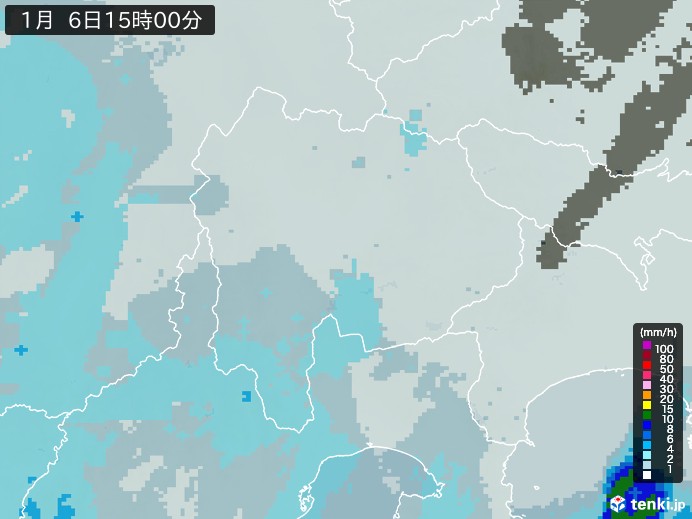 山梨県の雨雲レーダー(2025年01月06日)