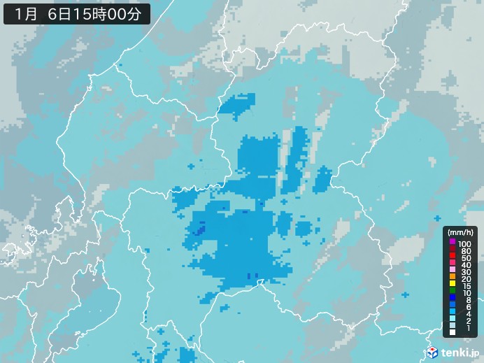 岐阜県の雨雲レーダー(2025年01月06日)