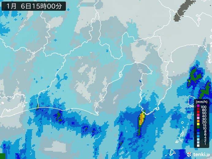 静岡県の雨雲レーダー(2025年01月06日)
