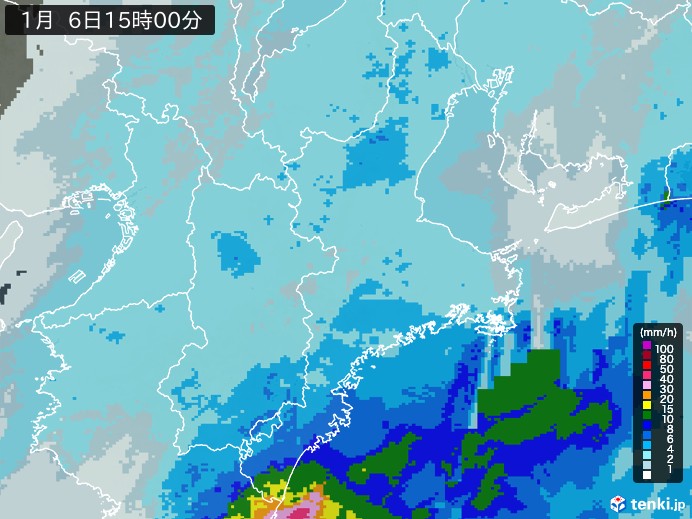 三重県の雨雲レーダー(2025年01月06日)