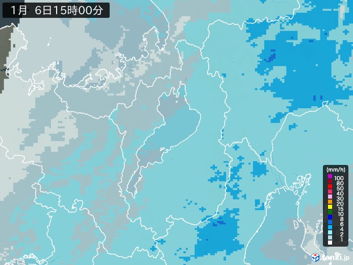 滋賀県の雨雲レーダー(2025年01月06日)