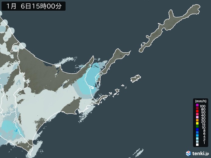 道東の雨雲レーダー(2025年01月06日)